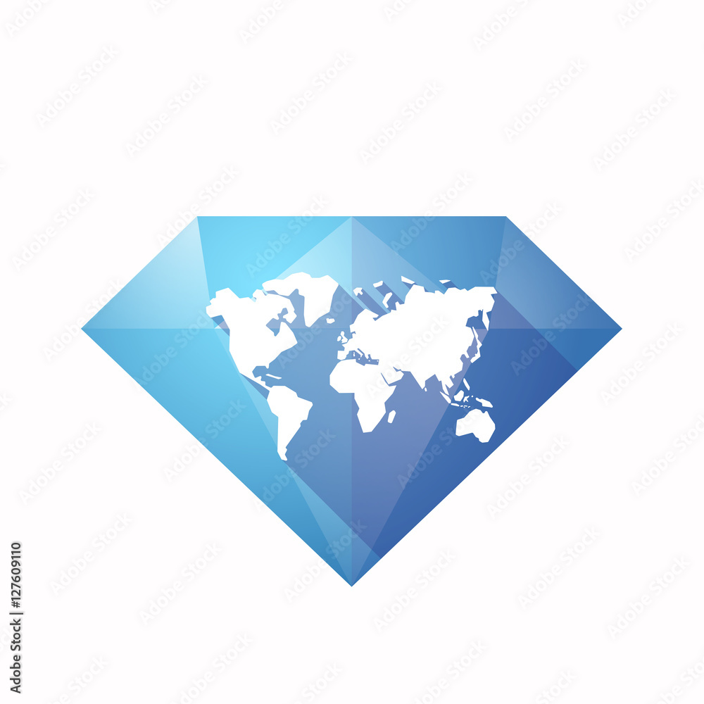 Isolated diamond with a world map