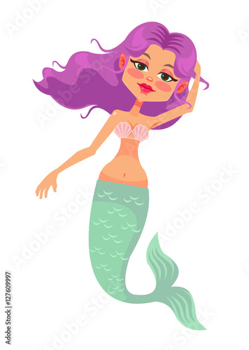 Mermaid character. Vector flat cartoon illustration