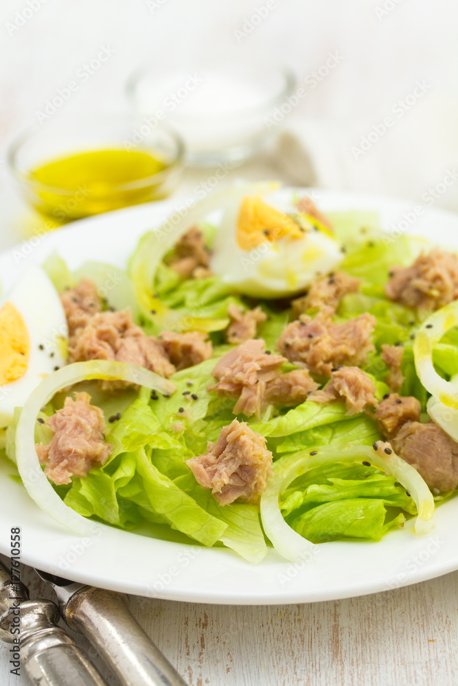 fish salad on white plate fish salad on white plate
