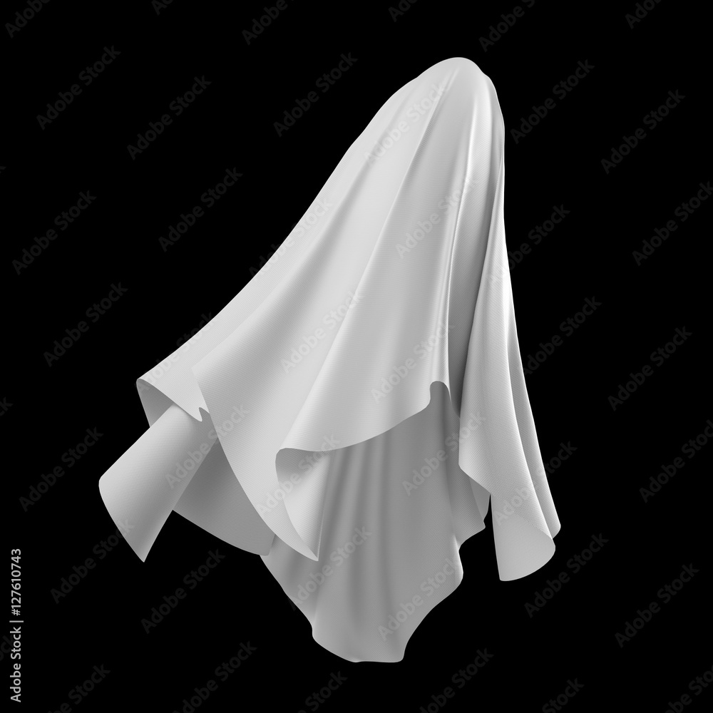 3d abstract white cloth, flying fabric, dynamic textile object isolated on black background