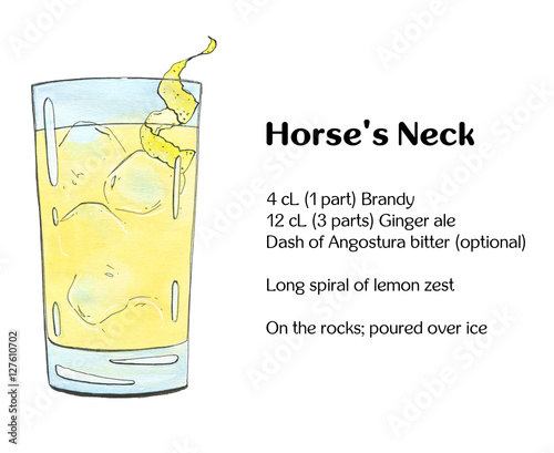 Принти на полотні hand drawn watercolor cocktail horse's neck on white background