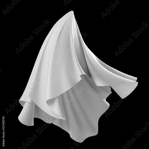 3d abstract white cloth, flying fabric,dynamic textile object isolated on black background
