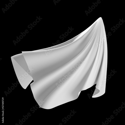 Принти на полотні 3d abstract white cloth, flying fabric, dynamic textile object isolated on black