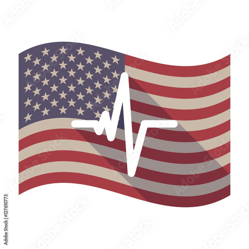 Long shadow USA flag with a heart beat sign