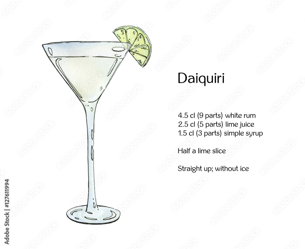hand drawn watercolor cocktail Daiquiri on white background hand drawn watercolor cocktail Daiquiri on white background