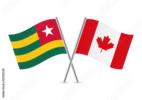 Togo and Canada flags. Vector illustration.