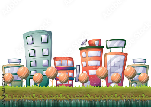 cartoon vector building background with separated layers for game art and animation game design asset in 2d graphic