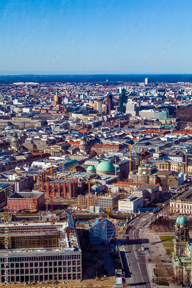 Aerial bird eye view of the city of Berlin Germany.  Berlin skyl