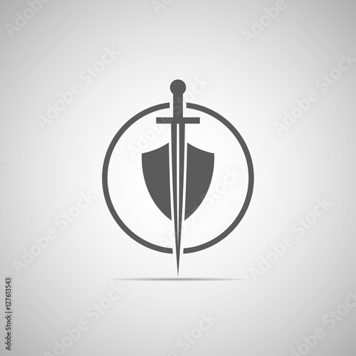 Abstract illustration - shield and sword icon with shadow