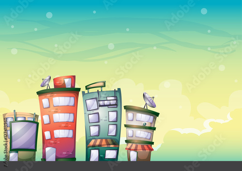 cartoon vector building background with separated layers for game art and animation game design asset in 2d graphic
