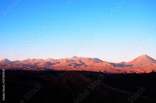 Panoramic view of the Moon Valley or Valle de la Luna close to San Pedro de Atacama in Chile, South America during sunset