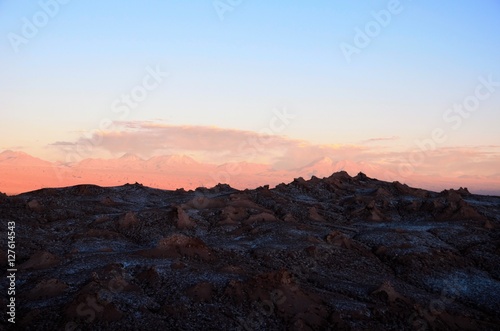 Panoramic view of the Moon Valley or Valle de la Luna close to San Pedro de Atacama in Chile, South America during sunset © mandy2110