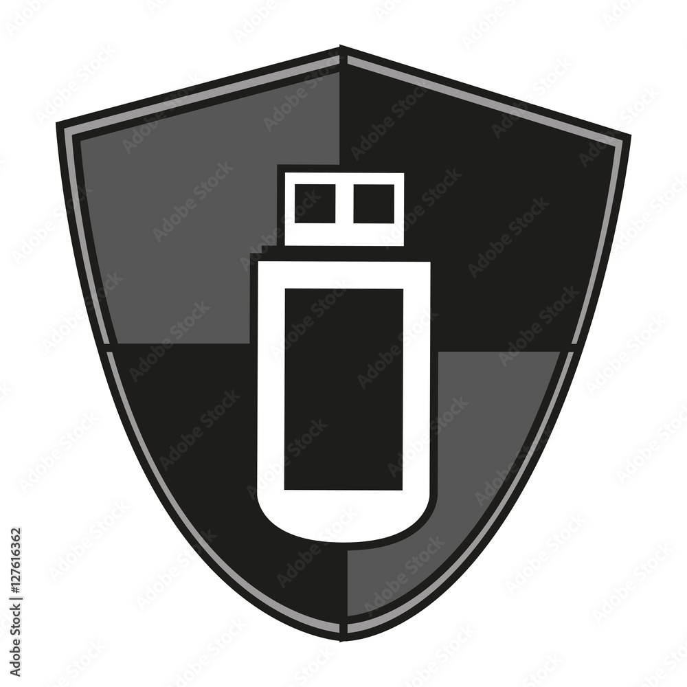 Fototapeta premium Usb inside shield icon. Connection technology equipment and hardware theme. Isolated design. Vector illustration