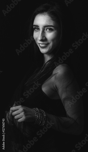 Portrait of beautiful woman in black and white