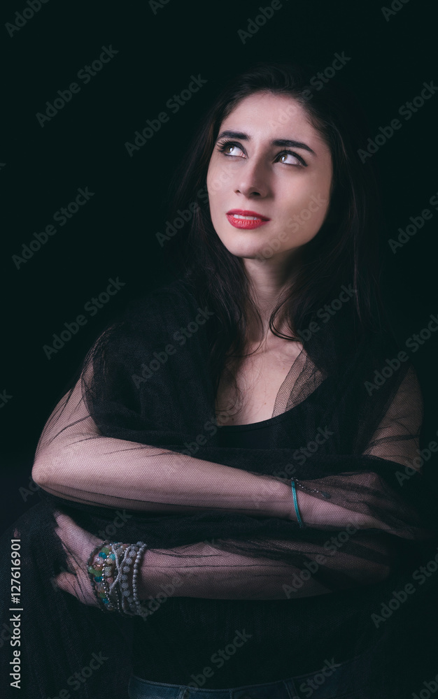 Beautiful woman portrait in low key Beautiful woman portrait in low key