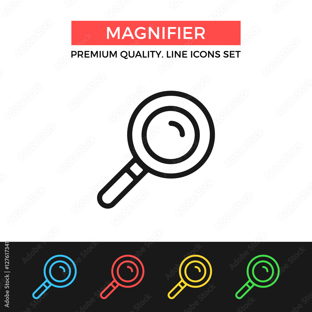Vector magnifier icon. Thin line icon Vector magnifier icon. Thin line icon