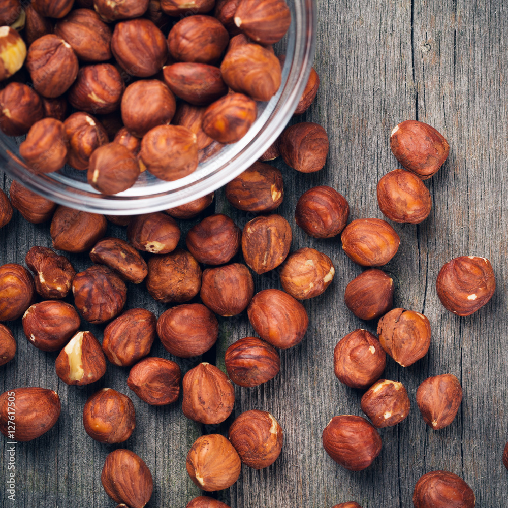 Hazelnuts filbert on wood background Hazelnuts filbert on wood background