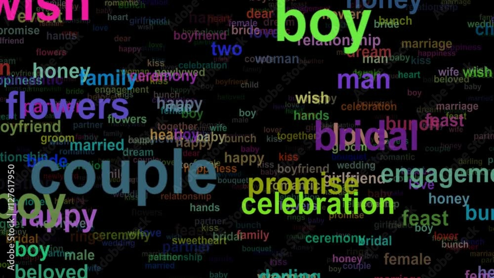 Wedding love concept words moving UP, seamless loop Wedding love concept words moving UP, seamless loop