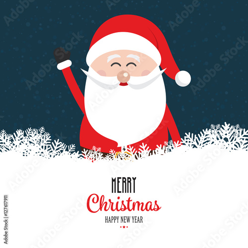 santa claus wave happy snowy night background