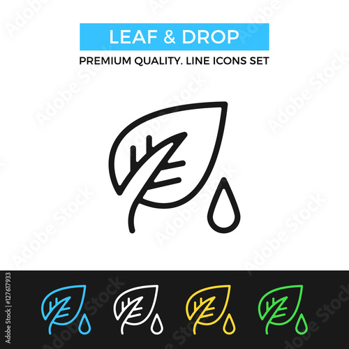 Vector leaf and drop icon. Thin line icon