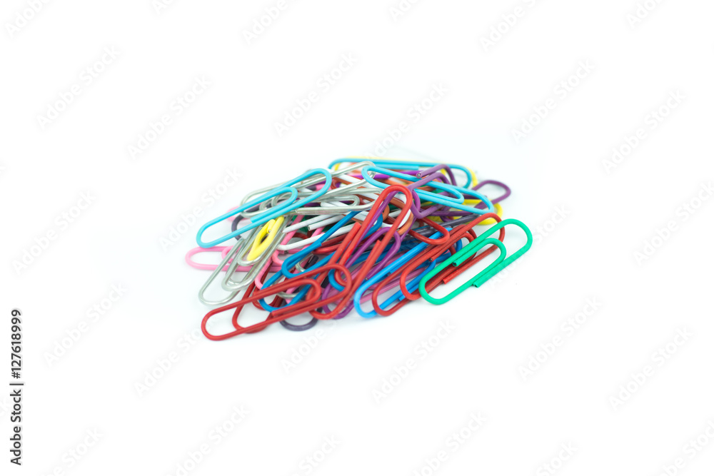 colorful paper clips isolated in white background colorful paper clips isolated in white background