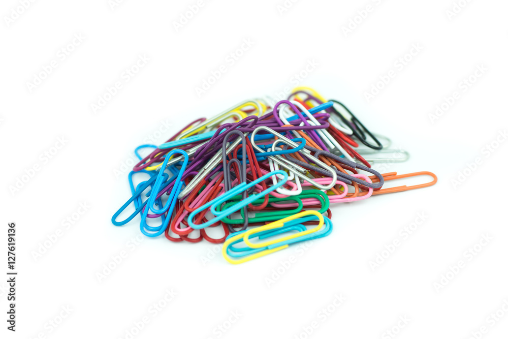 colorful paper clips isolated in white background colorful paper clips isolated in white background