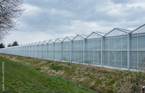 On the outside of the greenhouses