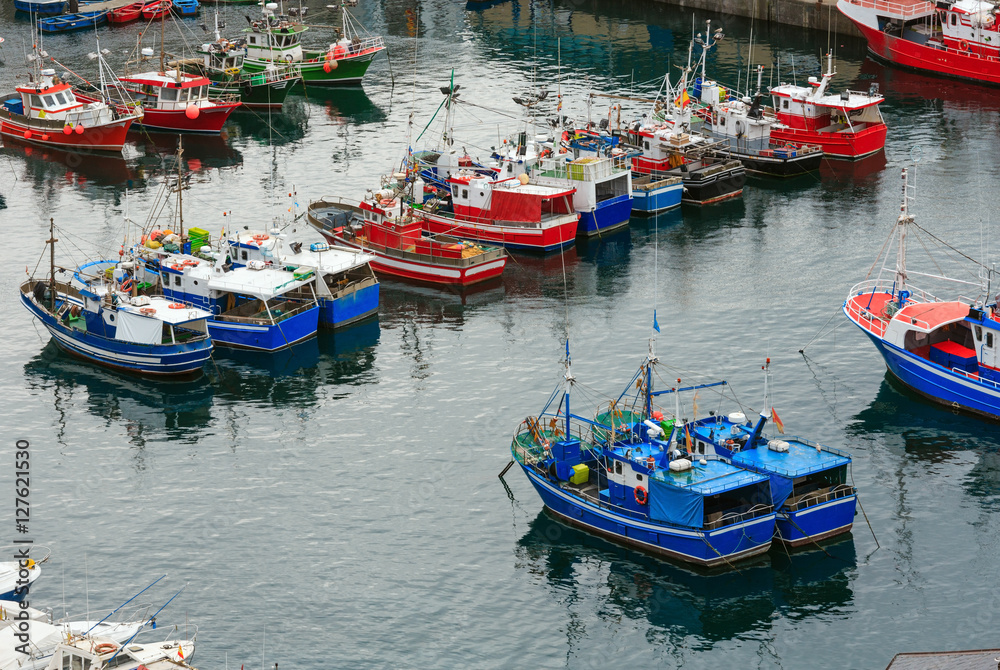 Boats in fishing port, Luarca, Spain.