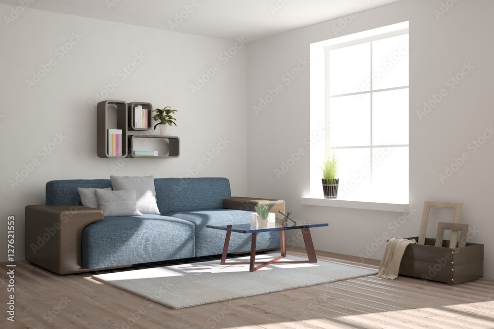 Fototapeta premium White room with sofa. Scandinavian interior design