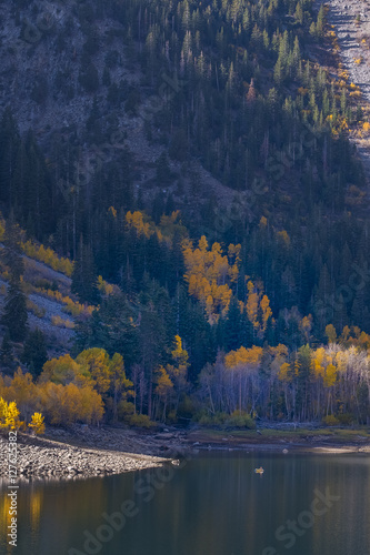 Kayaker on Lundy Lake with Fall Colors photo