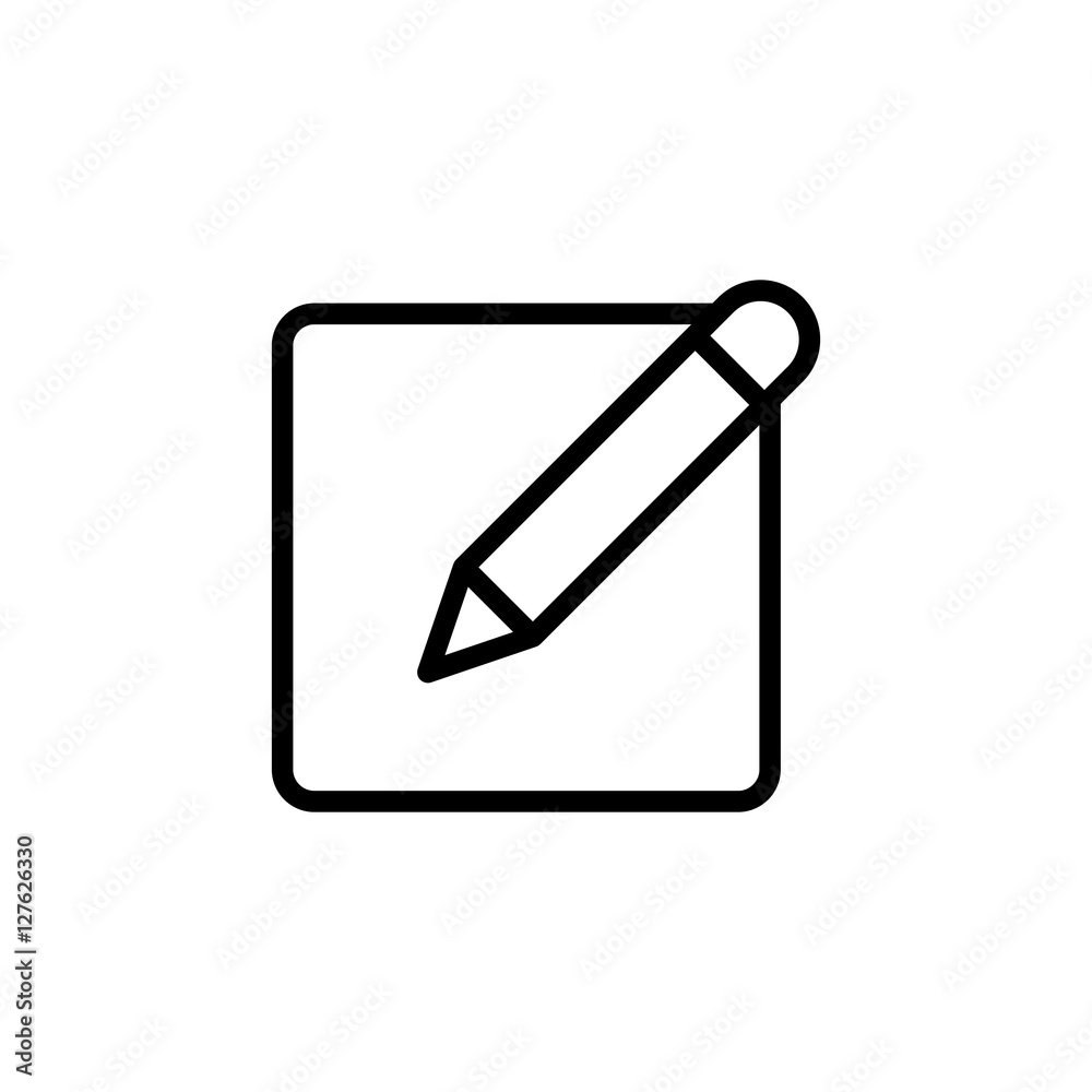 thin line notepad with pen icon on white background