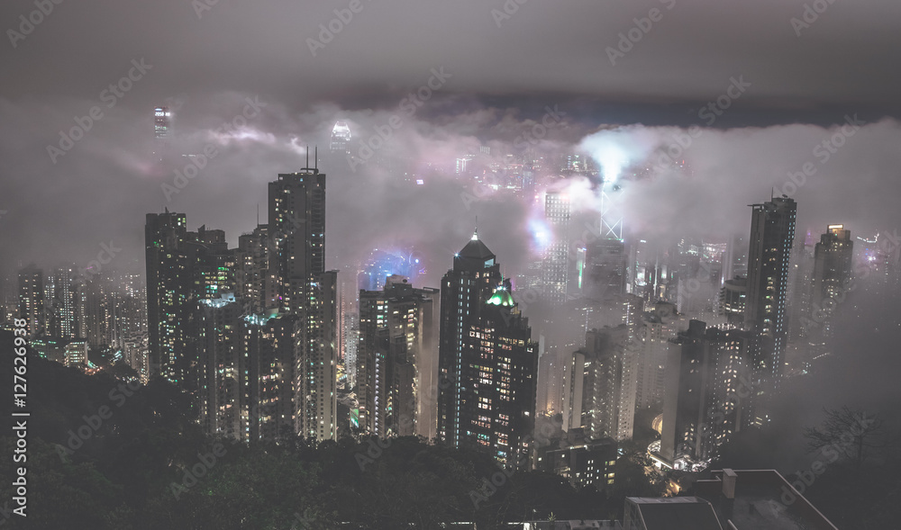 Fototapeta premium Hong Kong at night. Night view from famous view point Victoria Peak,