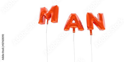 MAN - word made from red foil balloons - 3D rendered. Can be used for an online banner ad or a print postcard.