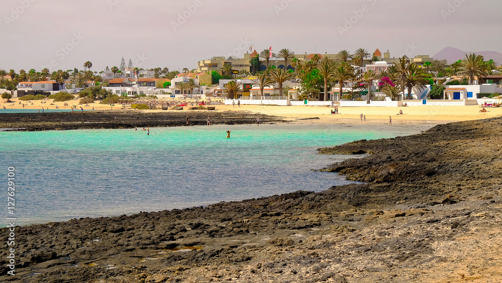 View on the beach Corralejo, Fuerteventura, Spain.