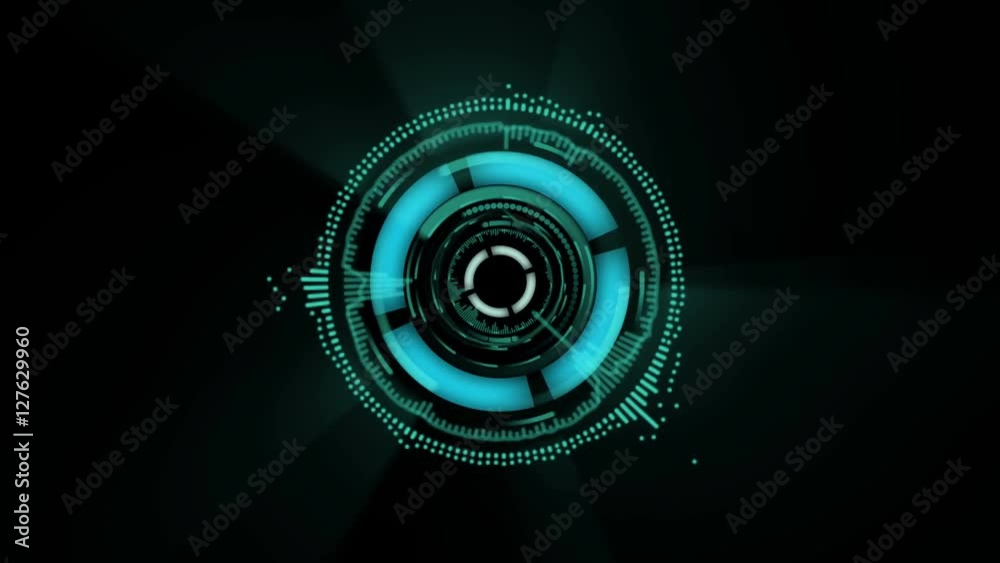 sci-fi animated interface. different shapes are rotating on black background