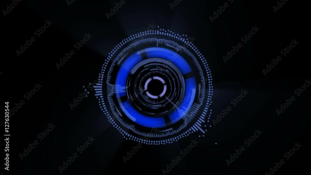 sci-fi animated interface. different shapes are rotating on black background