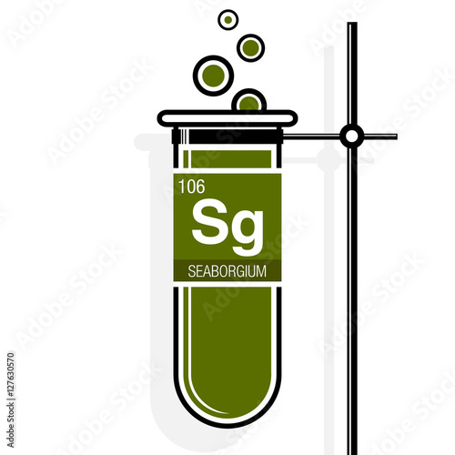 Seaborgium Symbol on label in a green test tube with holder. Element number 106 of the Periodic Table of the Elements - Chemistry