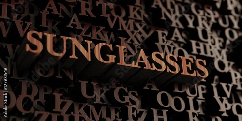 Sunglasses - Wooden 3D rendered letters/message. Can be used for an online banner ad or a print postcard.