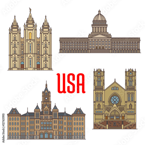 USA travel landmarks icon of Utah architecture
