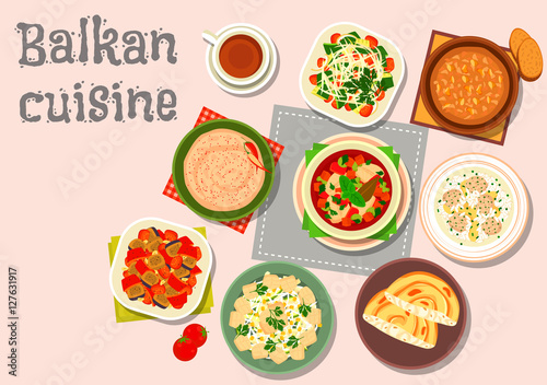 Balkan cuisine savory dishes icon for menu design