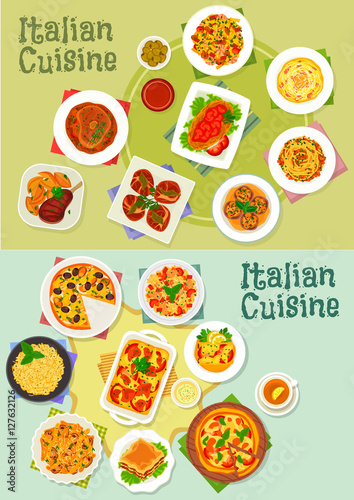 Italian cuisine pasta and pizza dishes icon