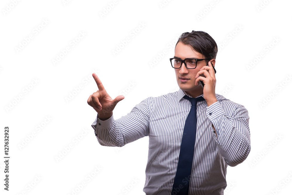 Man with mobile smartphone isolated on white Man with mobile smartphone isolated on white