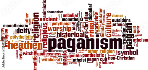 Paganism word cloud concept. Vector illustration