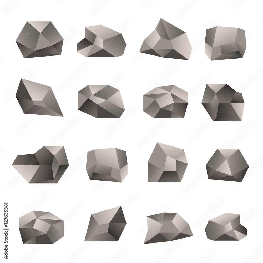 Set of triangular stones illustration on the white background. Polygon stone or poly rock icons. Vector . Set of triangular stones illustration on the white background. Polygon stone or poly rock icons. Vector .