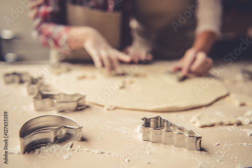 Mom and daughter baking