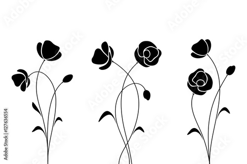 Fototapeta Naklejka Na Ścianę i Meble -  Vector black silhouette of flowers isolated on a white background.
