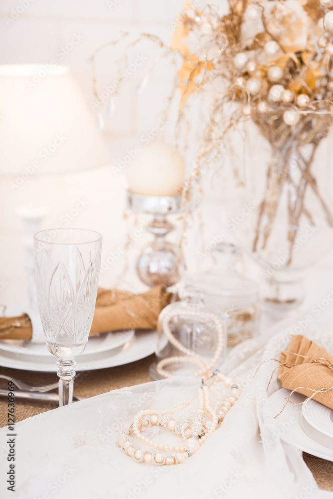 Served winter holiday table. Served winter holiday table.