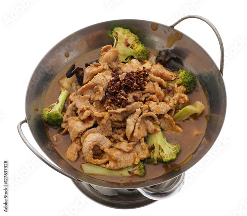 Chinese food. Hot pork with vegetables