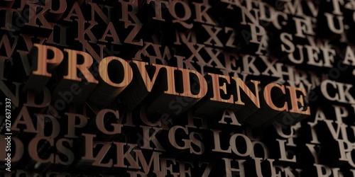 Providence - Wooden 3D rendered letters/message. Can be used for an online banner ad or a print postcard.