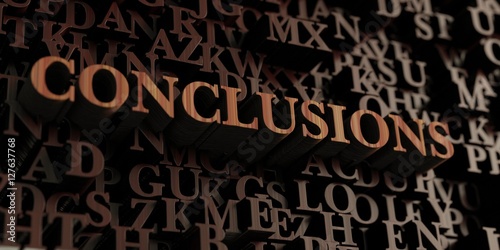 Conclusions - Wooden 3D rendered letters/message. Can be used for an online banner ad or a print postcard.